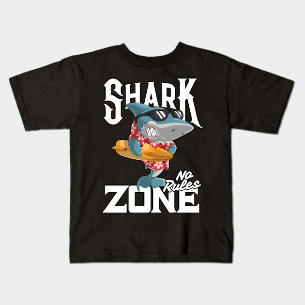 Shark Zone No Rules Surfer Surfing Gift Idea Kids T-Shirt by Macphisto Shirts